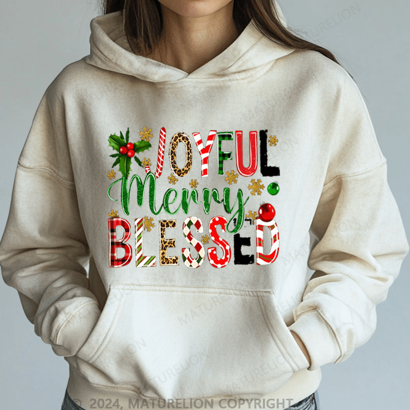 Maturelion Christmas Hoodie Joyful Merry Blessed Women Hoodie