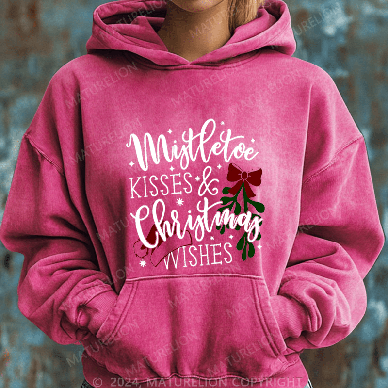 Maturelion Christmas Hoodie Mistletoe Kisses Christmas Wishes Women Hoodie