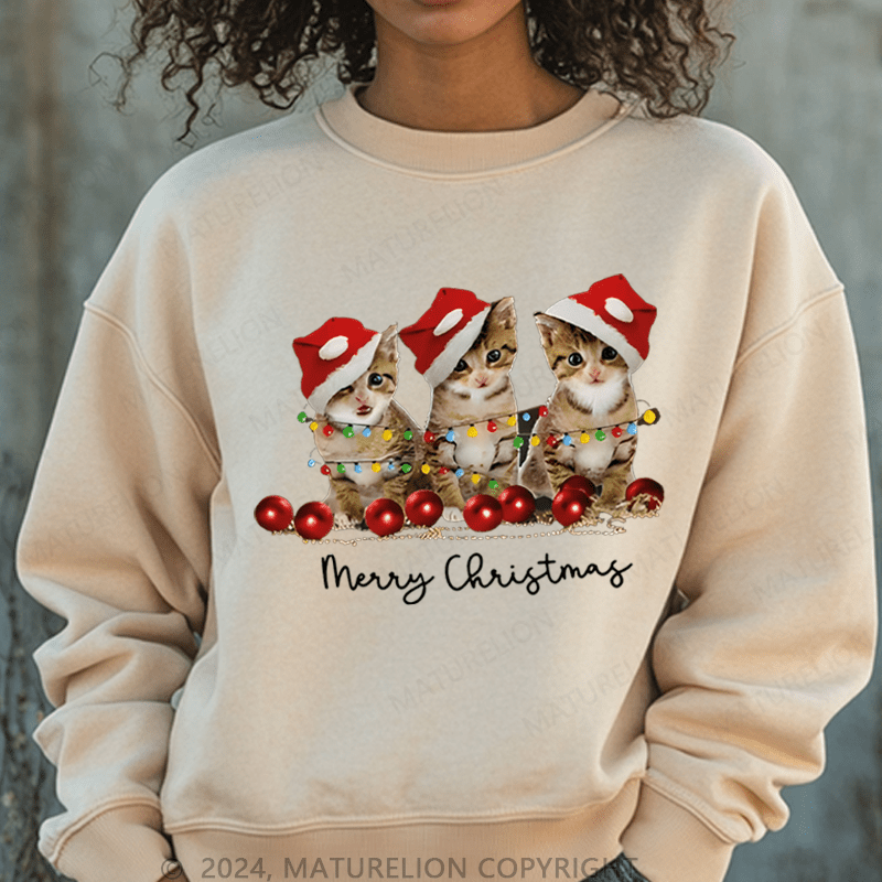 Maturelion Christmas Sweatshirt Cat Lovers Christmas Women Sweatshirt