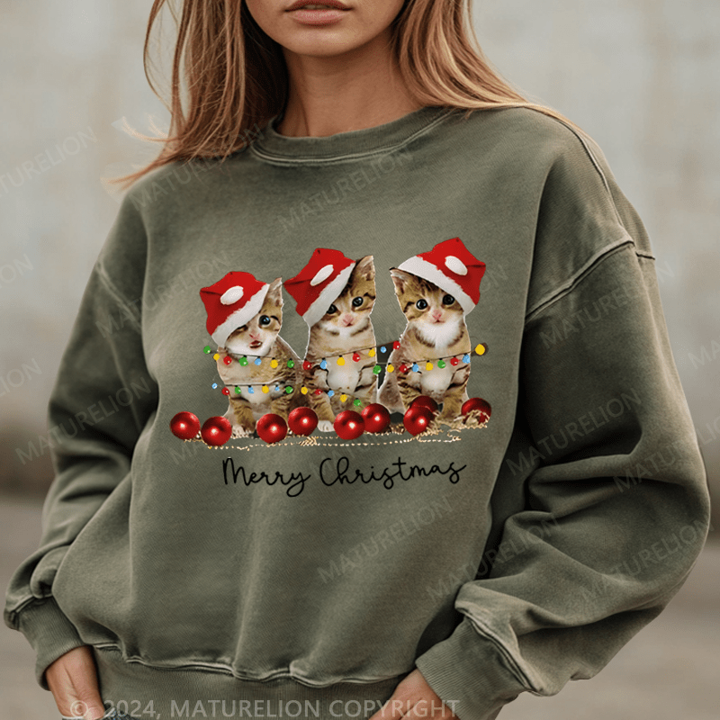 Maturelion Christmas Sweatshirt Cat Lovers Christmas Women Sweatshirt