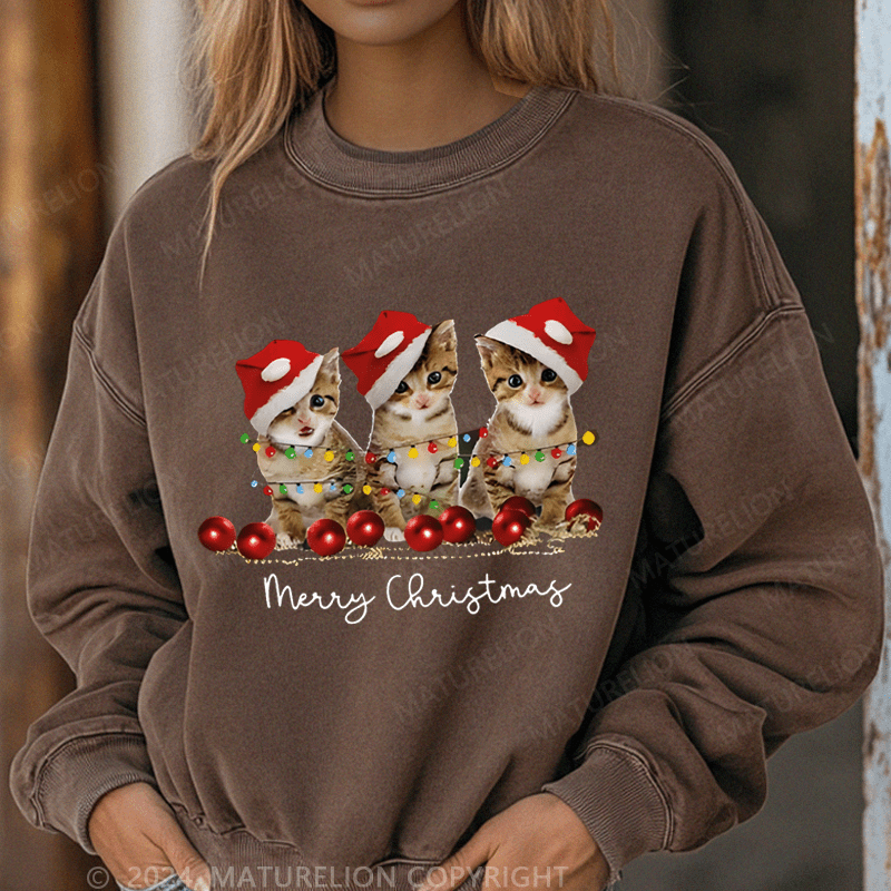 Maturelion Christmas Sweatshirt Cat Lovers Christmas Women Sweatshirt