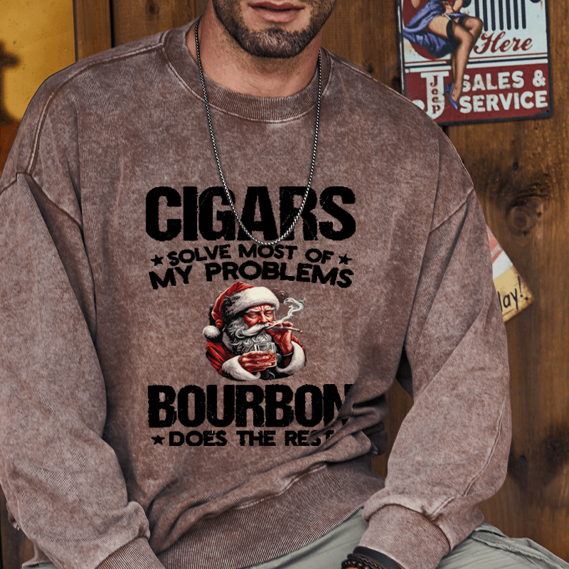 Maturelion Christmas Sweatshirt Cigars Solve Most Of My Problems Bourbon Does The Rest Custom Sweatshirt