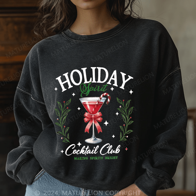 Maturelion Christmas Sweatshirt Holiday Cocktail Club Making Spirit Bright Women Sweatshirt