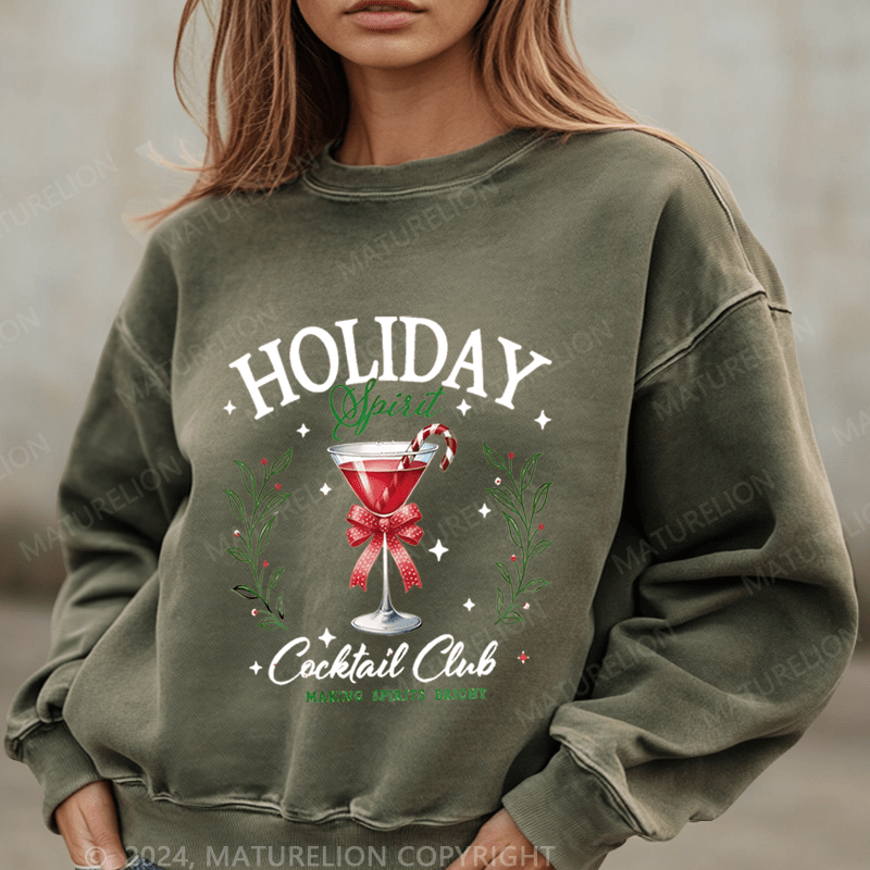 Maturelion Christmas Sweatshirt Holiday Cocktail Club Making Spirit Bright Women Sweatshirt