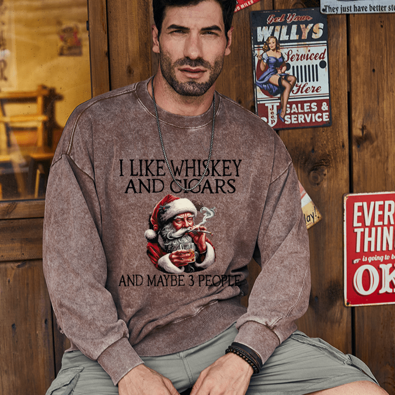 Maturelion Christmas Sweatshirt I Like Whiskey And Cigars And Maybe 3 People Custom Sweatshirt