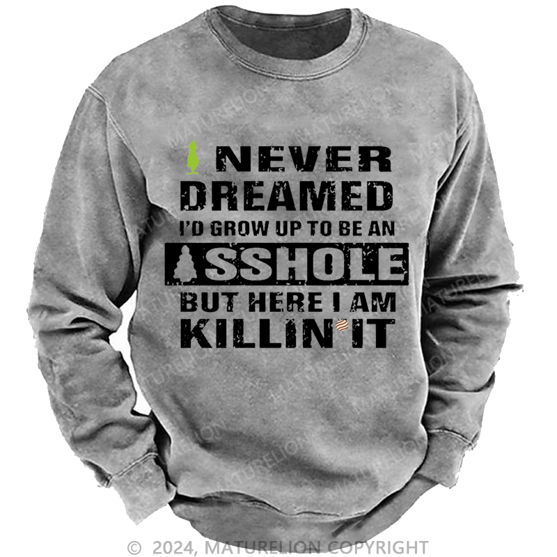 Maturelion Christmas Sweatshirt I Never Dreamed I'd Grow Up To Be An Asshole But Here I'm Killin' It Custom Sweatshirt