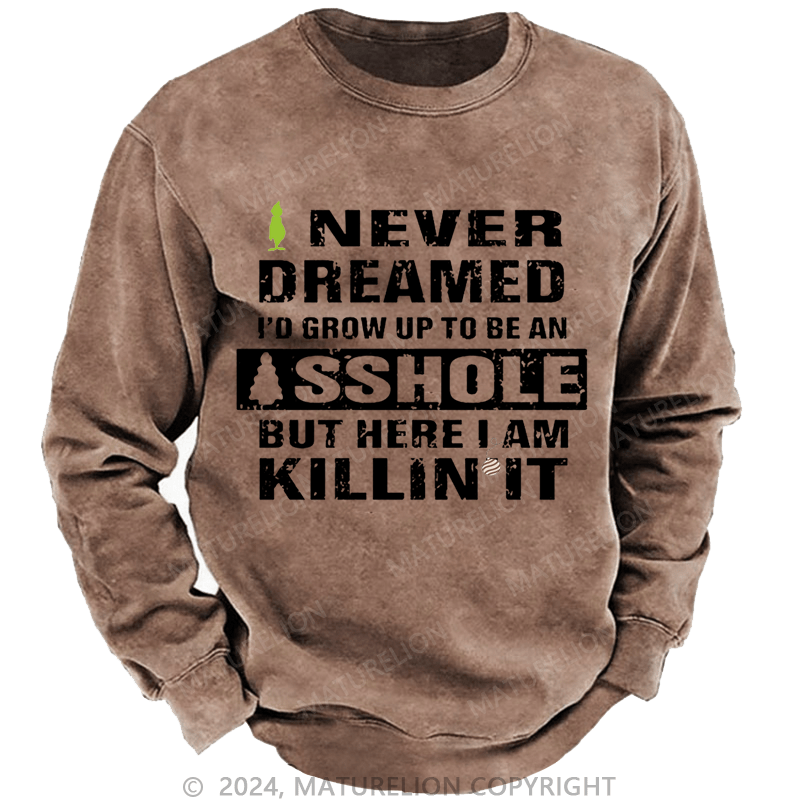 Maturelion Christmas Sweatshirt I Never Dreamed I'd Grow Up To Be An Asshole But Here I'm Killin' It Custom Sweatshirt