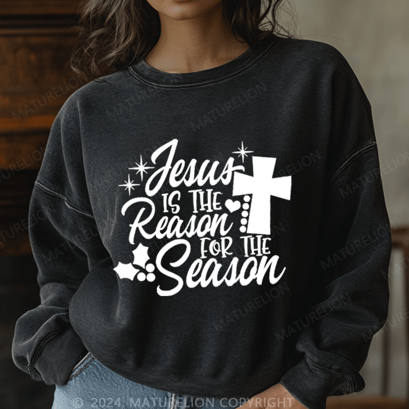 Maturelion Christmas Sweatshirt Jesus Is the Reason for the Season Women Sweatshirt