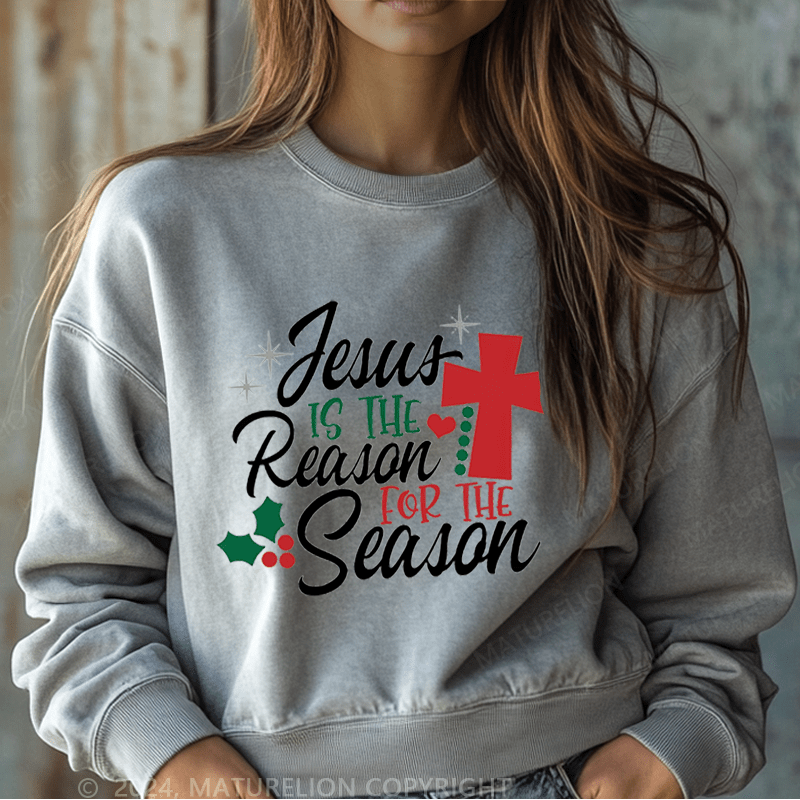 Maturelion Christmas Sweatshirt Jesus Is the Reason for the Season Women Sweatshirt