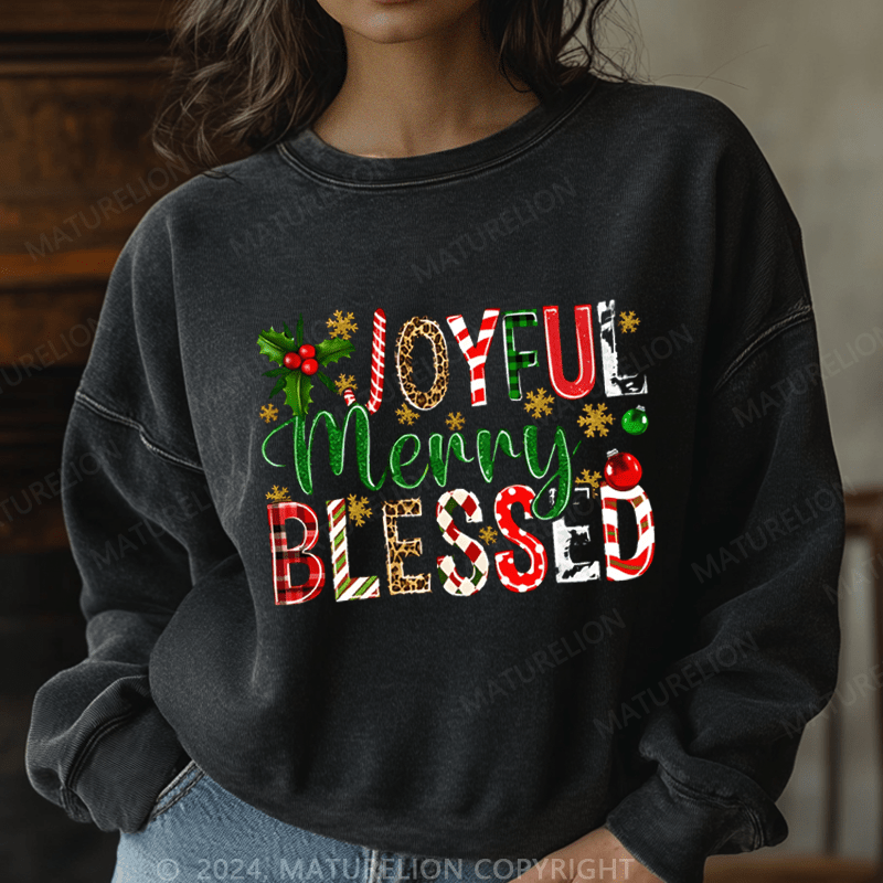 Maturelion Christmas Sweatshirt Joyful Merry Blessed Women Sweatshirt