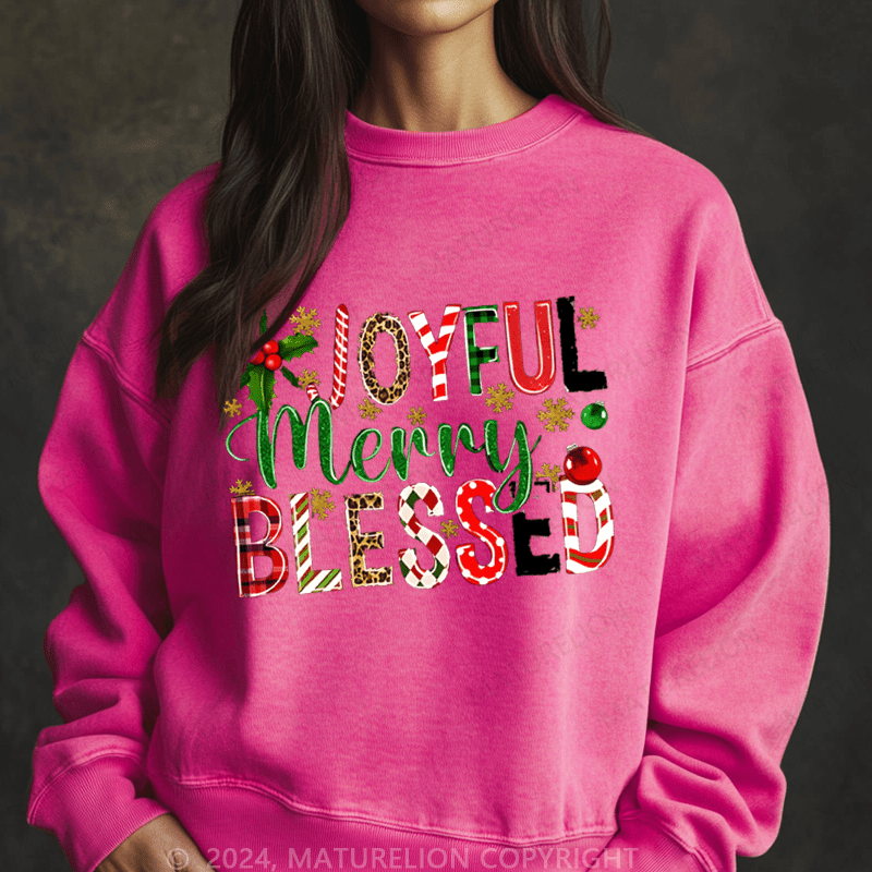 Maturelion Christmas Sweatshirt Joyful Merry Blessed Women Sweatshirt