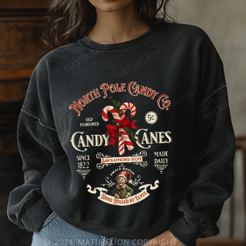 Maturelion Christmas Sweatshirt North Pole Candy Women Sweatshirt