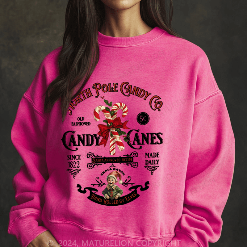 Maturelion Christmas Sweatshirt North Pole Candy Women Sweatshirt