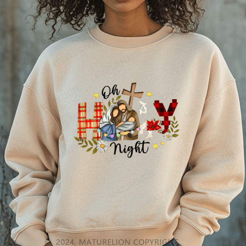 Maturelion Christmas Sweatshirt Oh Holy Night Jesus Women Sweatshirt