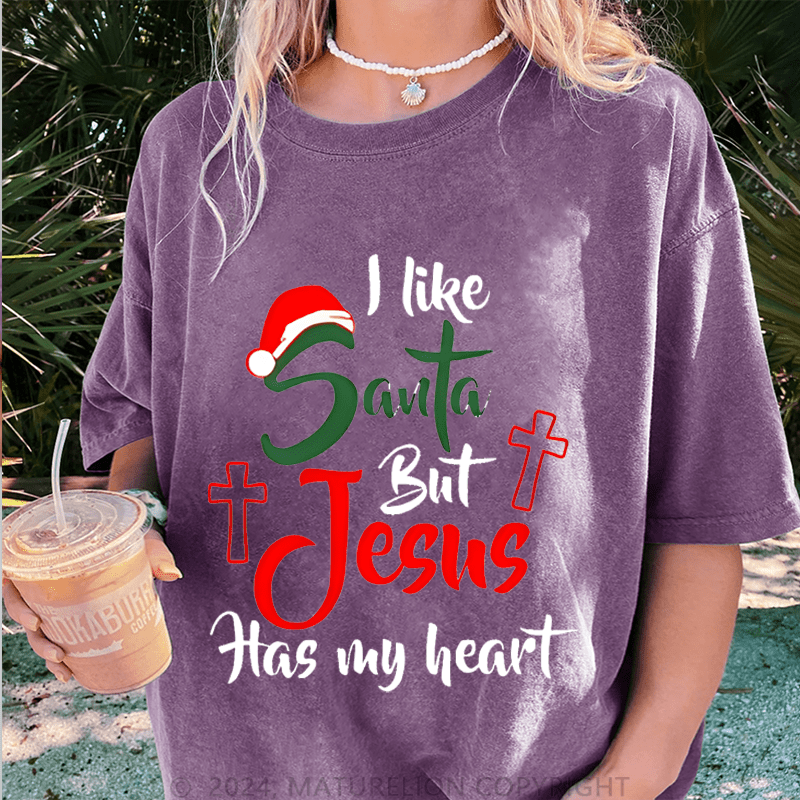 Maturelion Christmas T-Shirt I Like Santa but Jesus Has My Heart Women T-Shirt