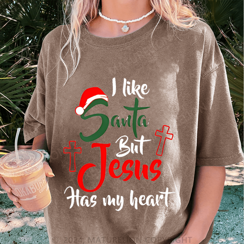 Maturelion Christmas T-Shirt I Like Santa but Jesus Has My Heart Women T-Shirt