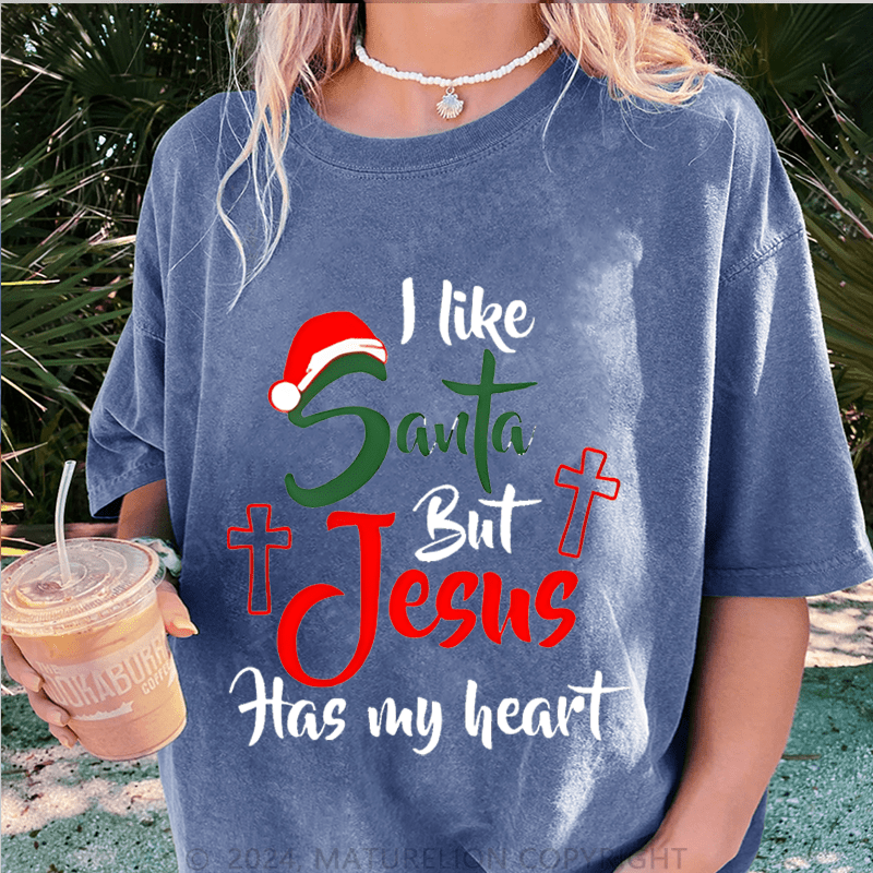 Maturelion Christmas T-Shirt I Like Santa but Jesus Has My Heart Women T-Shirt