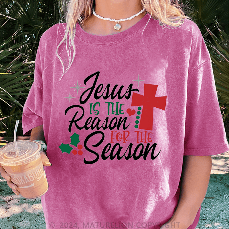 Maturelion Christmas T-Shirt Jesus Is the Reason for the Season Women T-Shirt