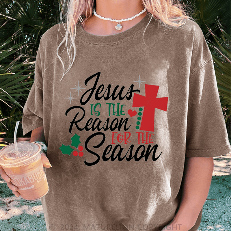 Maturelion Christmas T-Shirt Jesus Is the Reason for the Season Women T-Shirt