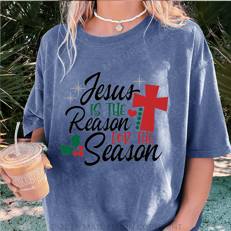 Maturelion Christmas T-Shirt Jesus Is the Reason for the Season Women T-Shirt