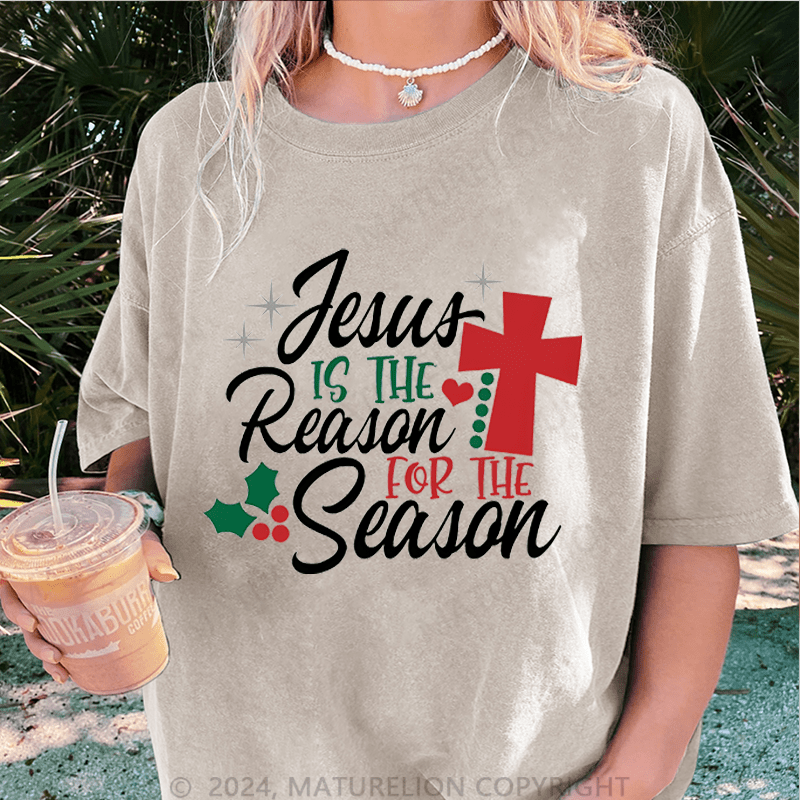 Maturelion Christmas T-Shirt Jesus Is the Reason for the Season Women T-Shirt