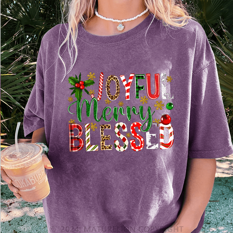 Maturelion Christmas T-Shirt Joyful Merry Blessed Women T-Shirt