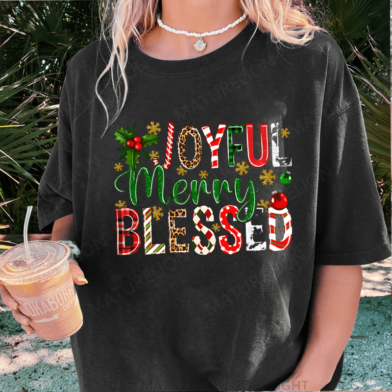 Maturelion Christmas T-Shirt Joyful Merry Blessed Women T-Shirt