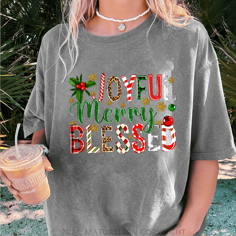 Maturelion Christmas T-Shirt Joyful Merry Blessed Women T-Shirt