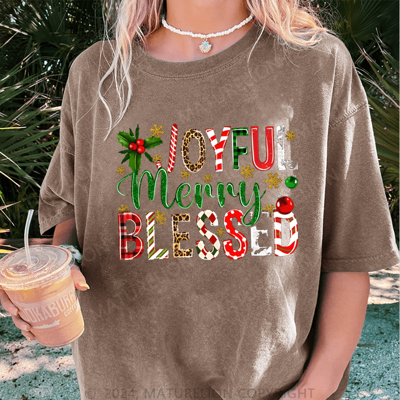 Maturelion Christmas T-Shirt Joyful Merry Blessed Women T-Shirt