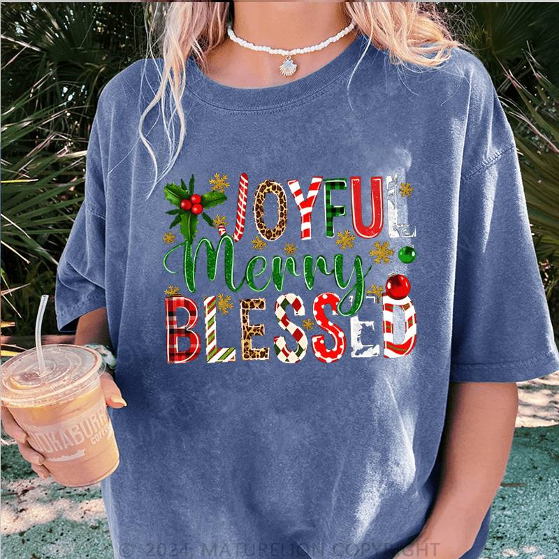 Maturelion Christmas T-Shirt Joyful Merry Blessed Women T-Shirt