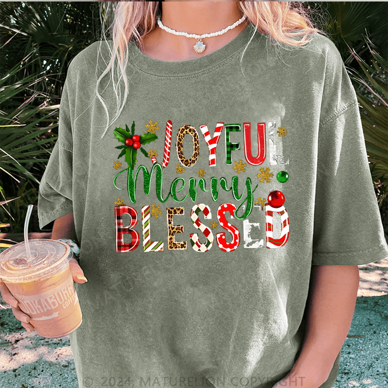 Maturelion Christmas T-Shirt Joyful Merry Blessed Women T-Shirt