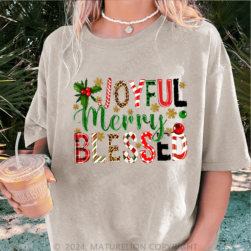 Maturelion Christmas T-Shirt Joyful Merry Blessed Women T-Shirt