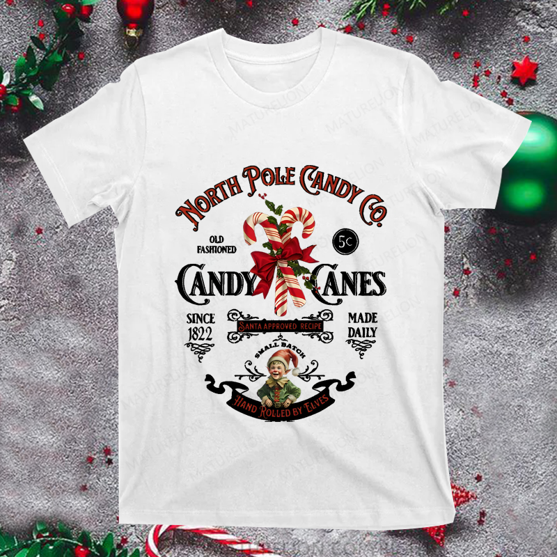 Maturelion Christmas T-Shirt North Pole Candy Women T-Shirt