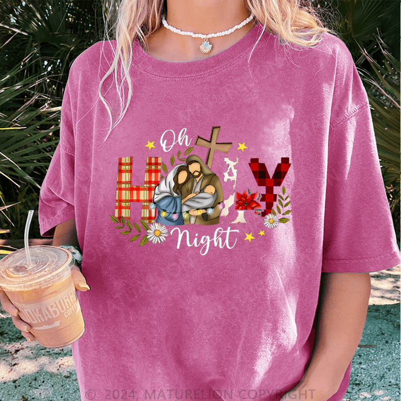 Maturelion Christmas T-Shirt Oh Holy Night Jesus Women T-Shirt