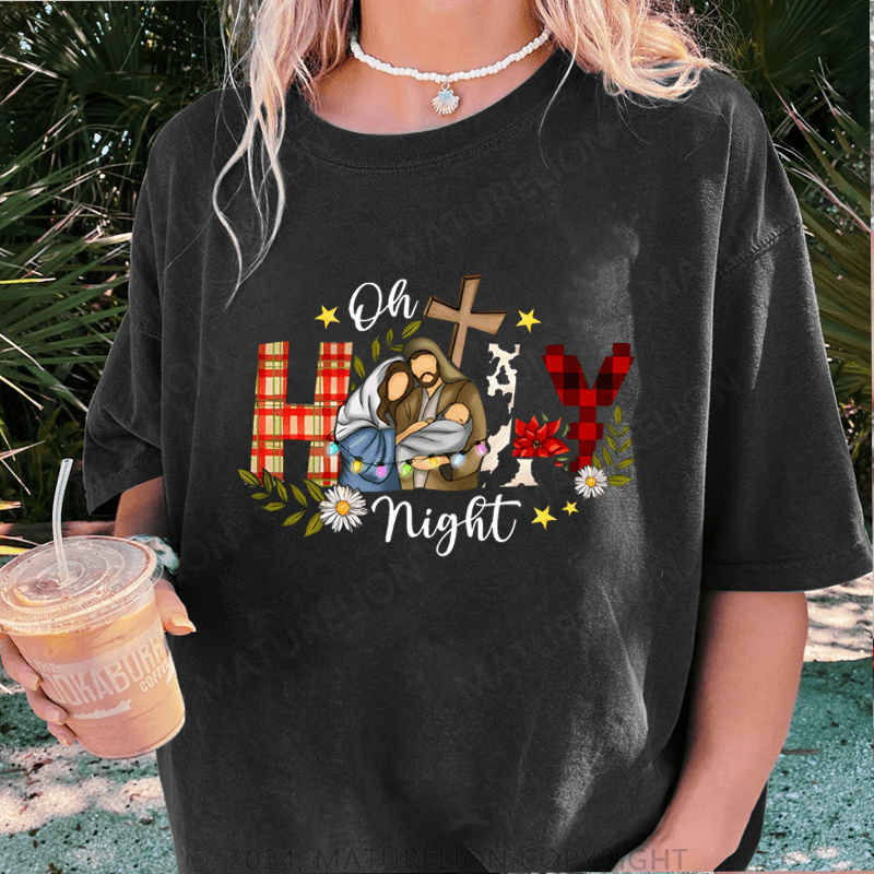 Maturelion Christmas T-Shirt Oh Holy Night Jesus Women T-Shirt