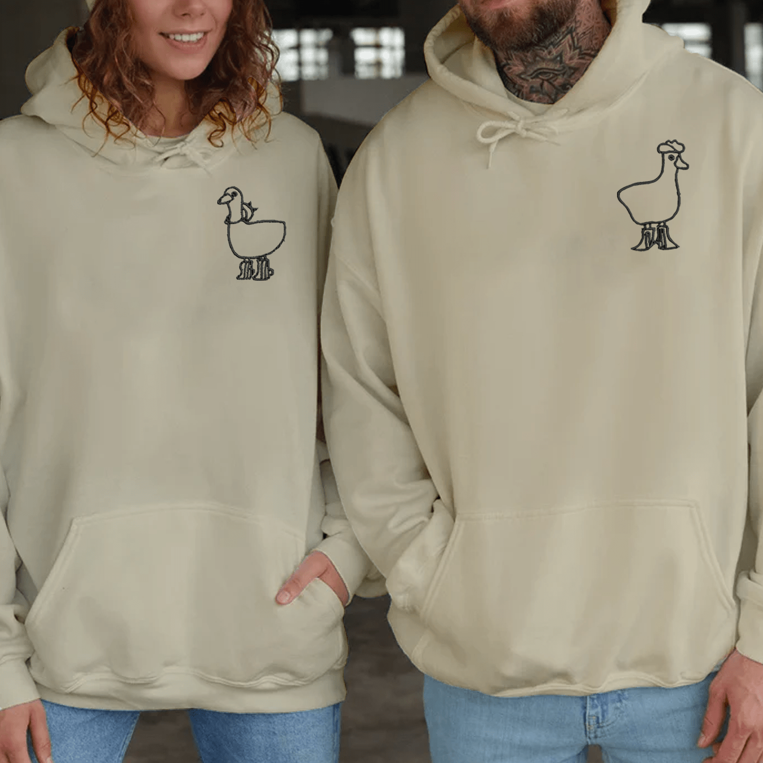 Maturelion Cowboy Duck Embroidered Couple Hoodie