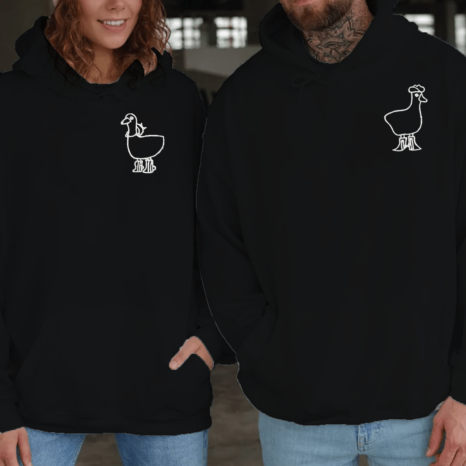 Maturelion Cowboy Duck Embroidered Couple Hoodie