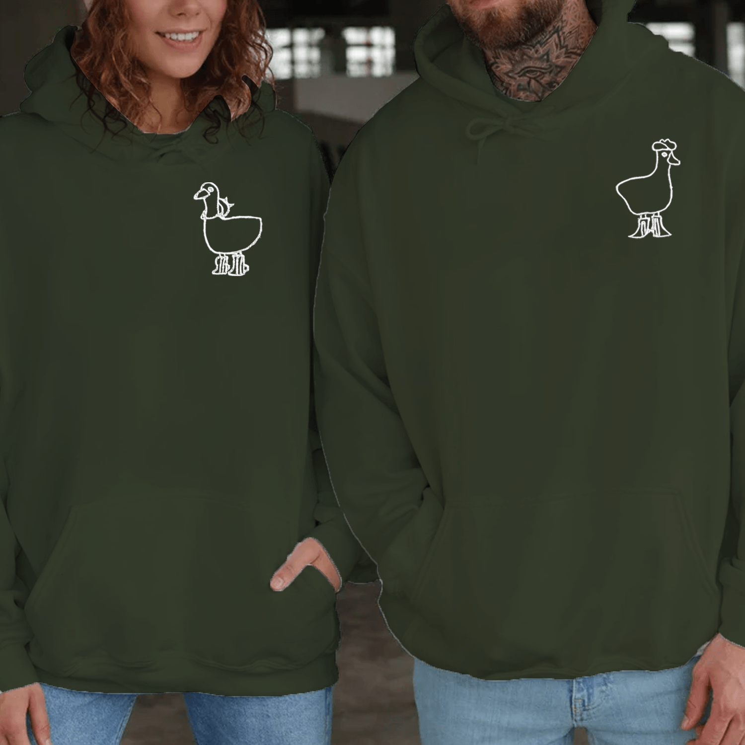 Maturelion Cowboy Duck Embroidered Couple Hoodie