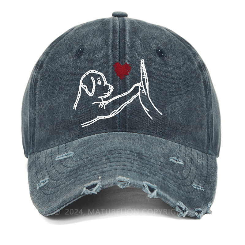 Maturelion Dog Fist Bump Funny Washed Vintage Cap