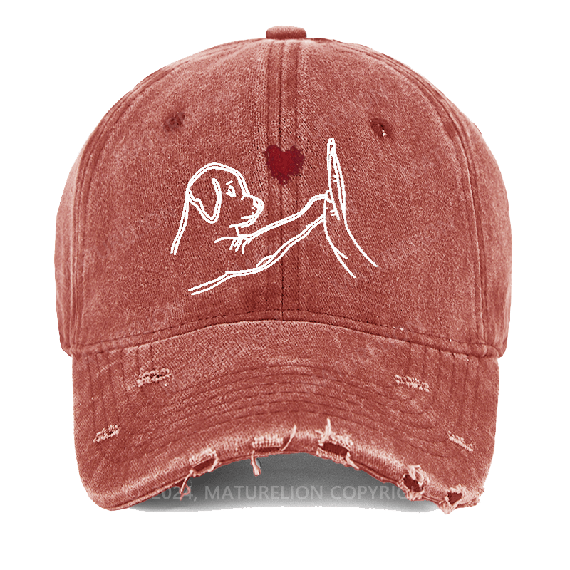 Maturelion Dog Fist Bump Funny Washed Vintage Cap