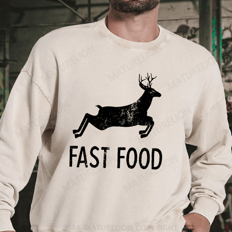 Maturelion Fast Food Funny Men Hunting DTG Printing Washed sweatshirt