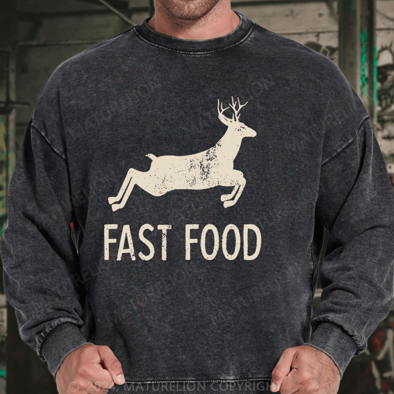 Maturelion Fast Food Funny Men Hunting DTG Printing Washed sweatshirt