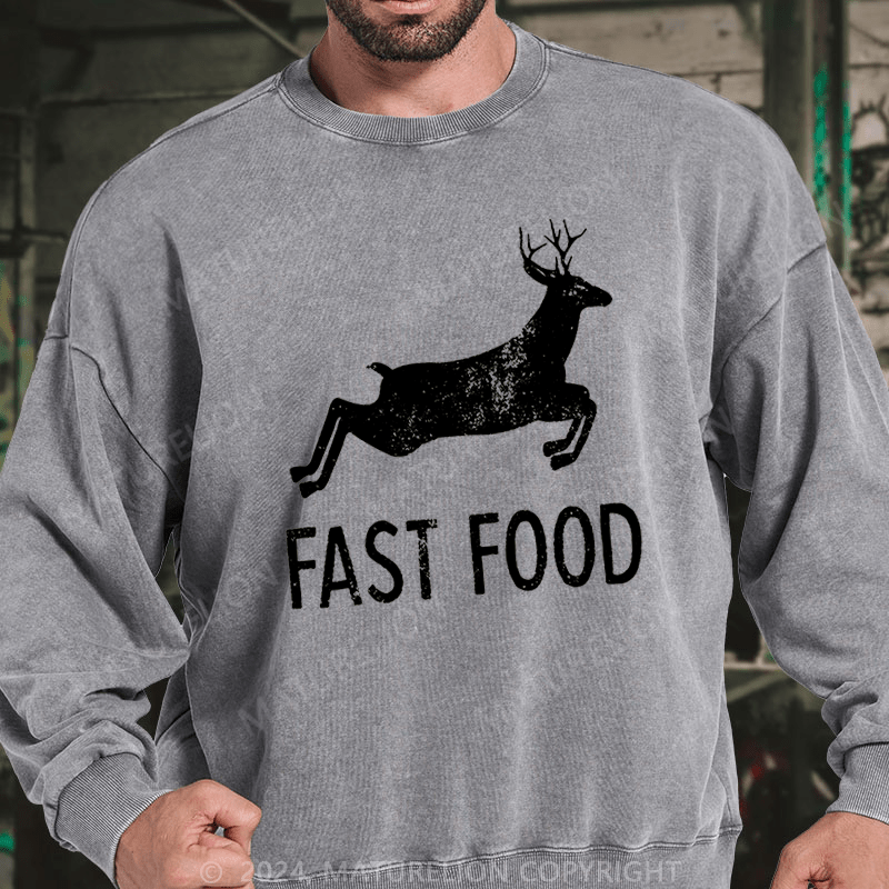 Maturelion Fast Food Funny Men Hunting DTG Printing Washed sweatshirt