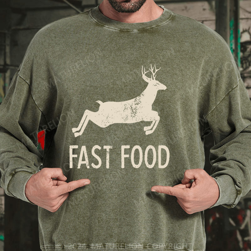 Maturelion Fast Food Funny Men Hunting DTG Printing Washed sweatshirt