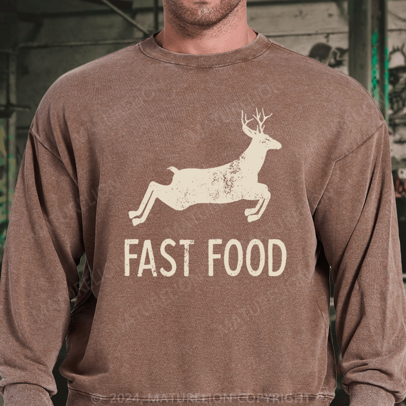 Maturelion Fast Food Funny Men Hunting DTG Printing Washed sweatshirt