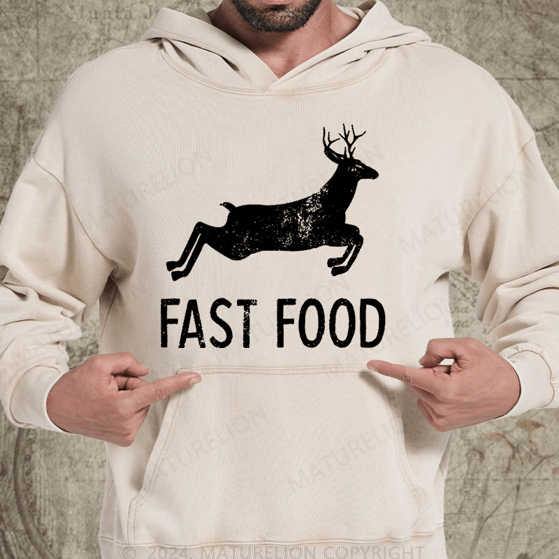 Maturelion Fast Food Funny Men Hunting Vintage Washed Hoodie