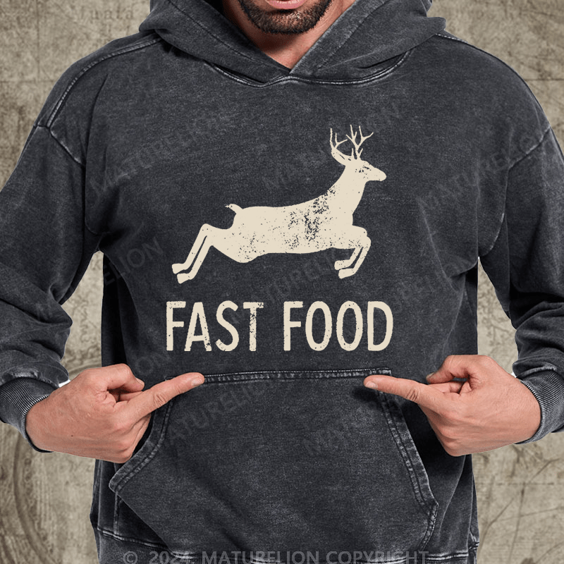 Maturelion Fast Food Funny Men Hunting Vintage Washed Hoodie