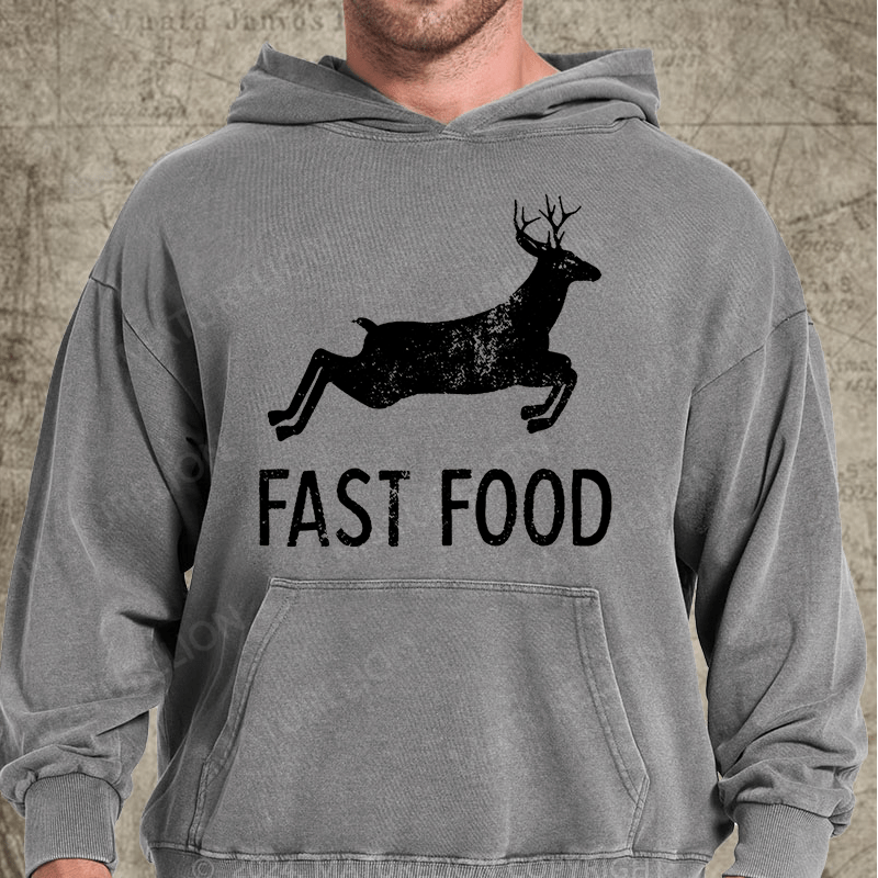 Maturelion Fast Food Funny Men Hunting Vintage Washed Hoodie