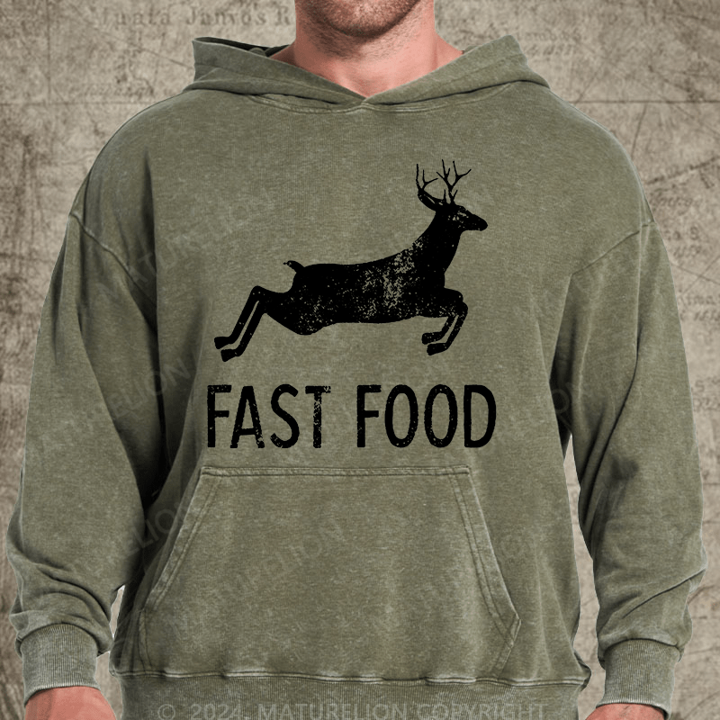 Maturelion Fast Food Funny Men Hunting Vintage Washed Hoodie