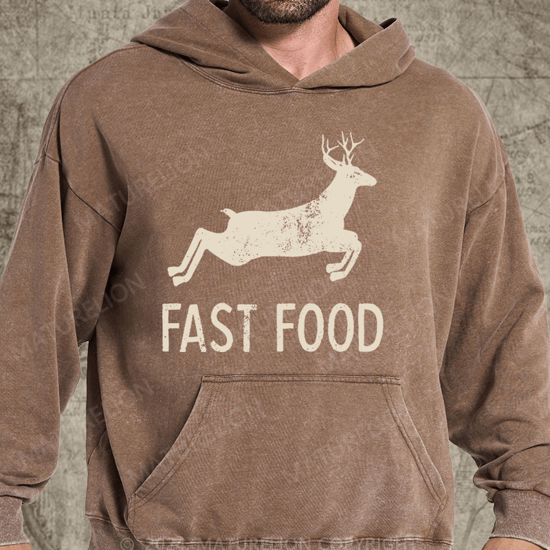 Maturelion Fast Food Funny Men Hunting Vintage Washed Hoodie